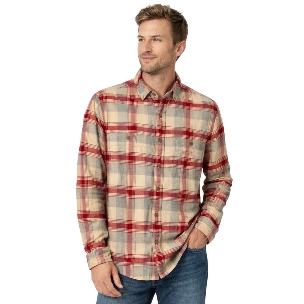 J.Crew Men’s Flannel Shirt Plaid Red Tan Blue 100% Cotton Size M